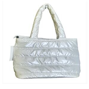 Womens White Puffer Shoulder Bag & Black Detachable Adjustable Shoulder Strap